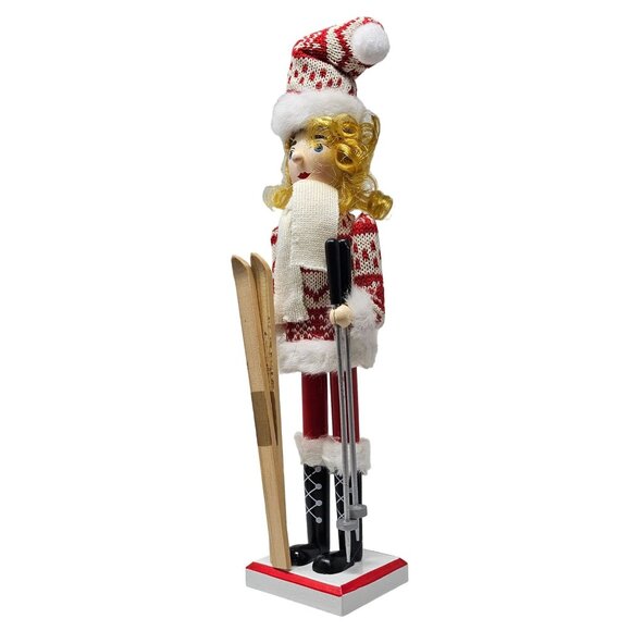 Female Skiing Skier Ski Snowflake Sweater Festive 15" Christmas Nutcracker - Picture 4 of 5